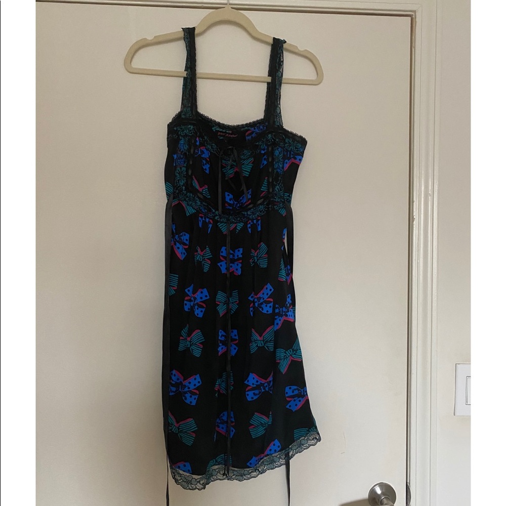 Betsey Johnson Bow Print Black Lace Silk Dress